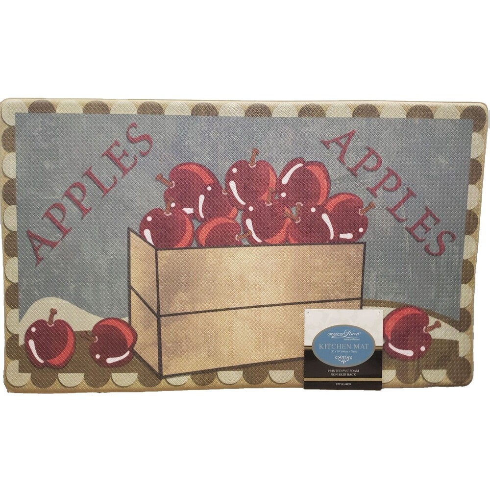 Non Slip Printed Kitchen Floor PVC Cushioned Foam Mat (18"x30") BOX OF APPLES,AL